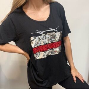 YXL Collection Oversized Short Sleeve Embellished Beads Black Red T- Shirt Top1X